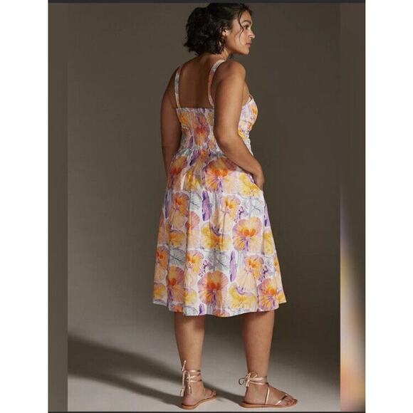 Anthropologie X Cecilia Pettersson Floral Tie-Front Midi Dress Sz 14 Cottagecore - Picture 4 of 14